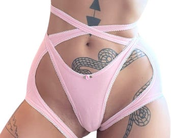 Dusty Rose Pink Criss Cross Garter Belt with White Lace - EXOTIC DANCEWEAR - RAVEWEAR