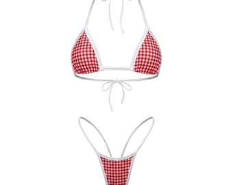 Picnic Micro Stripper Bikini | Red Gingham | Exotic Dancewear | GrlFriday Shop