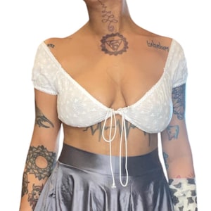 White Cottage Core Cotton Poplin Eyelet Peasant Bra Top - EXOTIC DANCEWEAR - RAVEWEAR