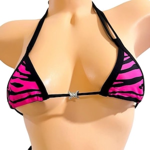 Hot Pink Zebra Microkini with Barbed Wire Charms - EXOTIC DANCEWEAR