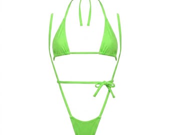 Lime Green Tri-Kini Slingshot Thong Set | Stripper Bikini | Exotic Dancewear | GrlFriday Shop