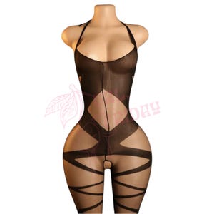 Black Sheer Halter Tie Illusion Bodystocking - EXOTIC DANCEWEAR