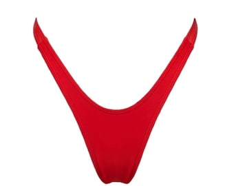 Retro High Thigh Cut Stripper Thong | Red | Exotic Dancewear | GrlFriday Shop | 80s Bikini