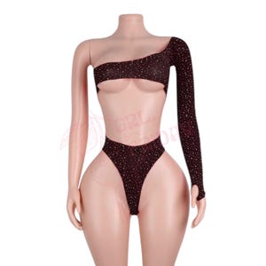 Black One Sleeve Cut out Rhinestoned Fishnet Bodysuit - EXOTIC DANCEWEAR