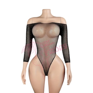 Black Rhinestoned Fishnet Bodysuit - EXOTIC DANCEWEAR