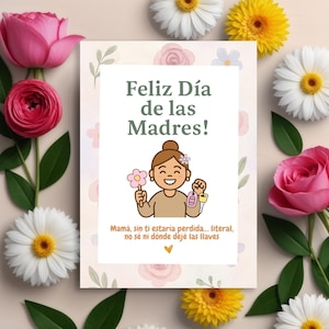 Cartões de Feliz Dia das Mães, Pacote com 9 Cartões Engraçados em Espanhol para Imprimir, Cartão de Saudações para o Dia das Mães, Cartão Digital para Impressão