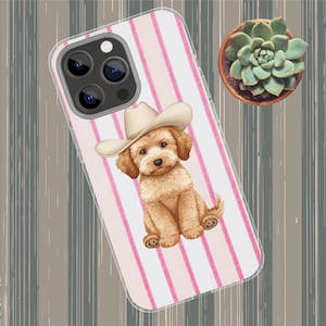 Cowboy Cavapoo Phone Case, Cute Dog iPhone Case, Pink Western Cowgirl Puppy Cover