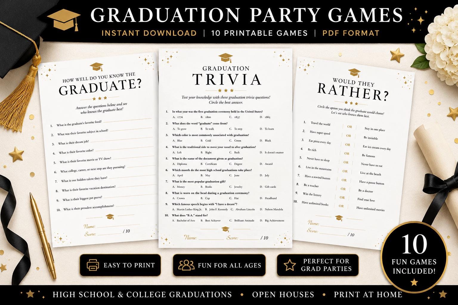 Graduation Party Games Printable Bundle, Class of 2026 Grad Games ...