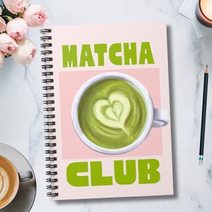 Matcha Club Notebook Cover, Ruled Spiral Journal, Green Tea Lover Gift, Cute Stationery, Japanese Inspired Planner, Matcha Art Print
