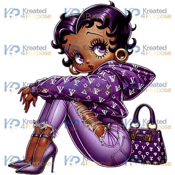 Betty Boop Purple Glam Clip Art: Retro Chic PNG, 300DPI