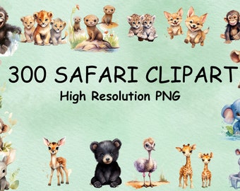 300 Watercolor Safari Baby Animals Clipart Nursery Animals  PNG High Resolution clipart