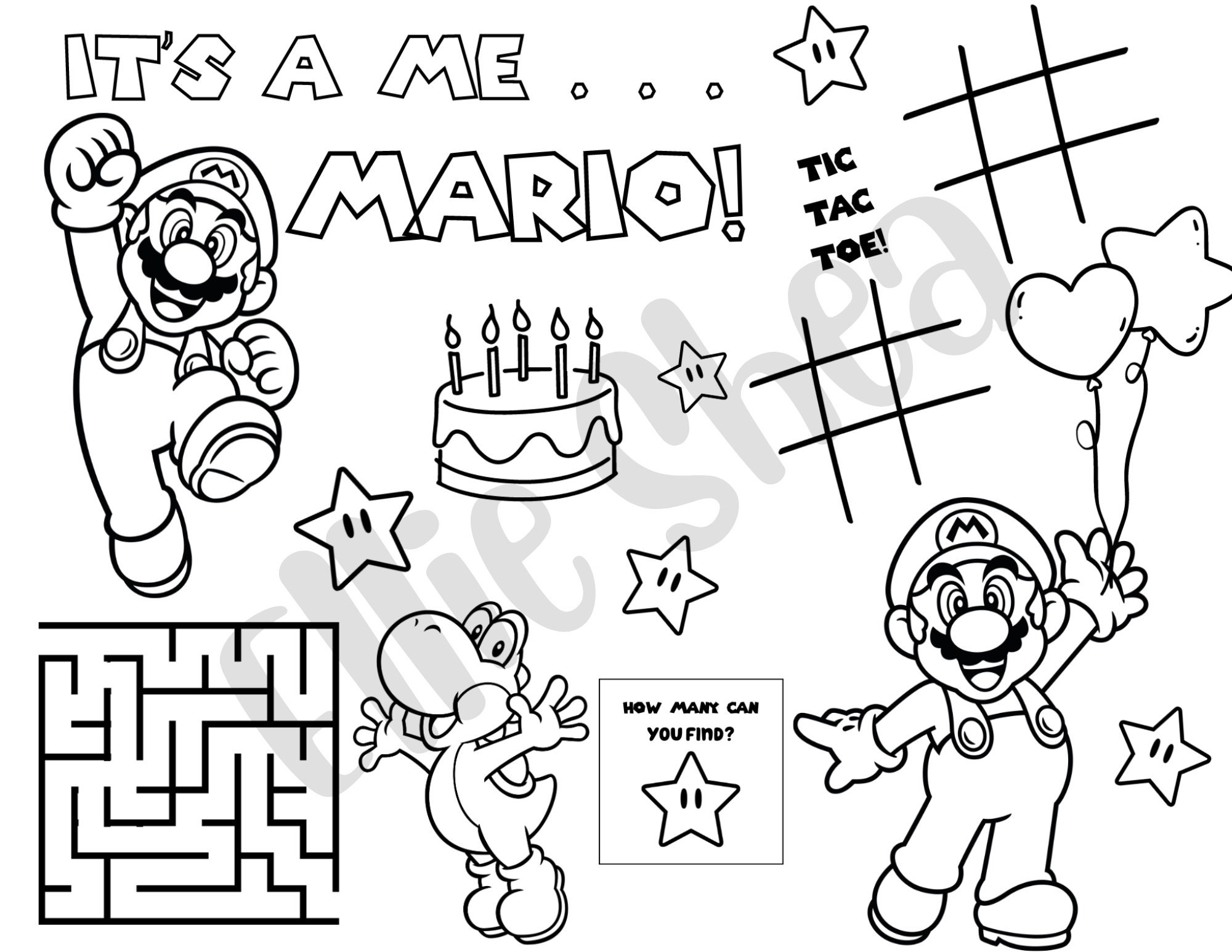 Super Mario Birthday Coloring Sheet - Etsy