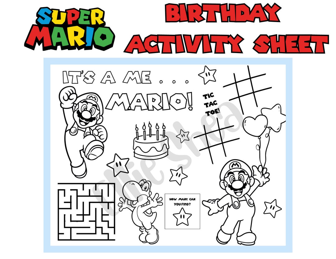 Super Mario Birthday Coloring Sheet Etsy