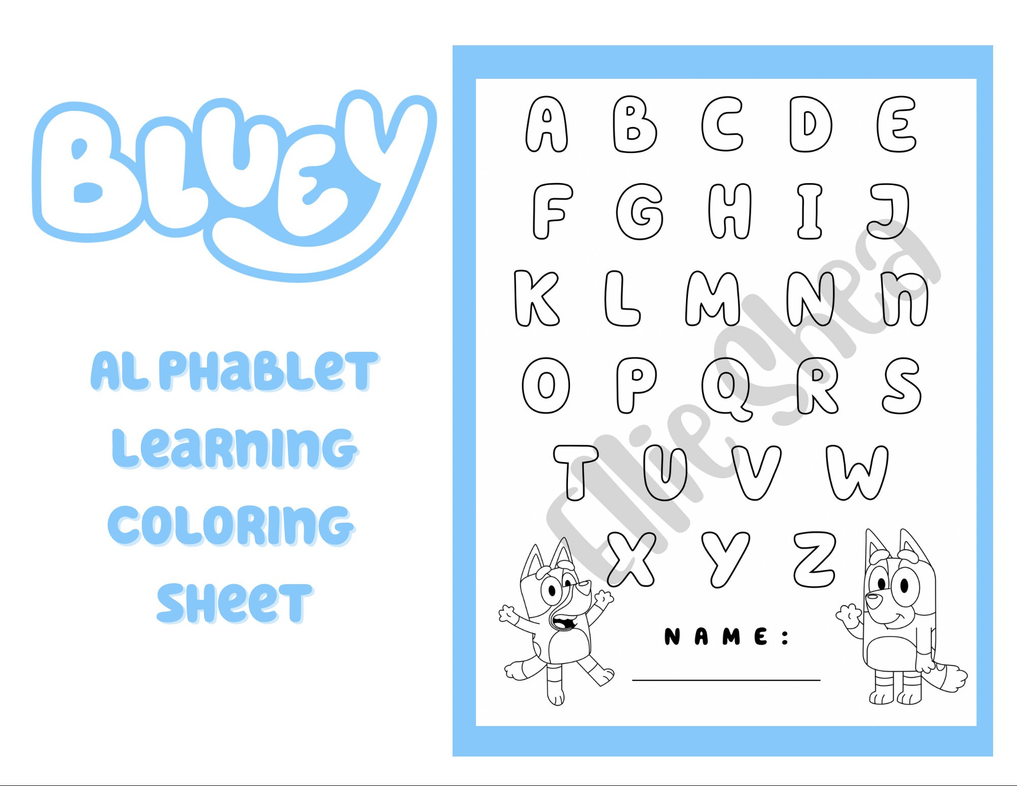 Bluey Alphabet Learning Coloring Sheet - Etsy
