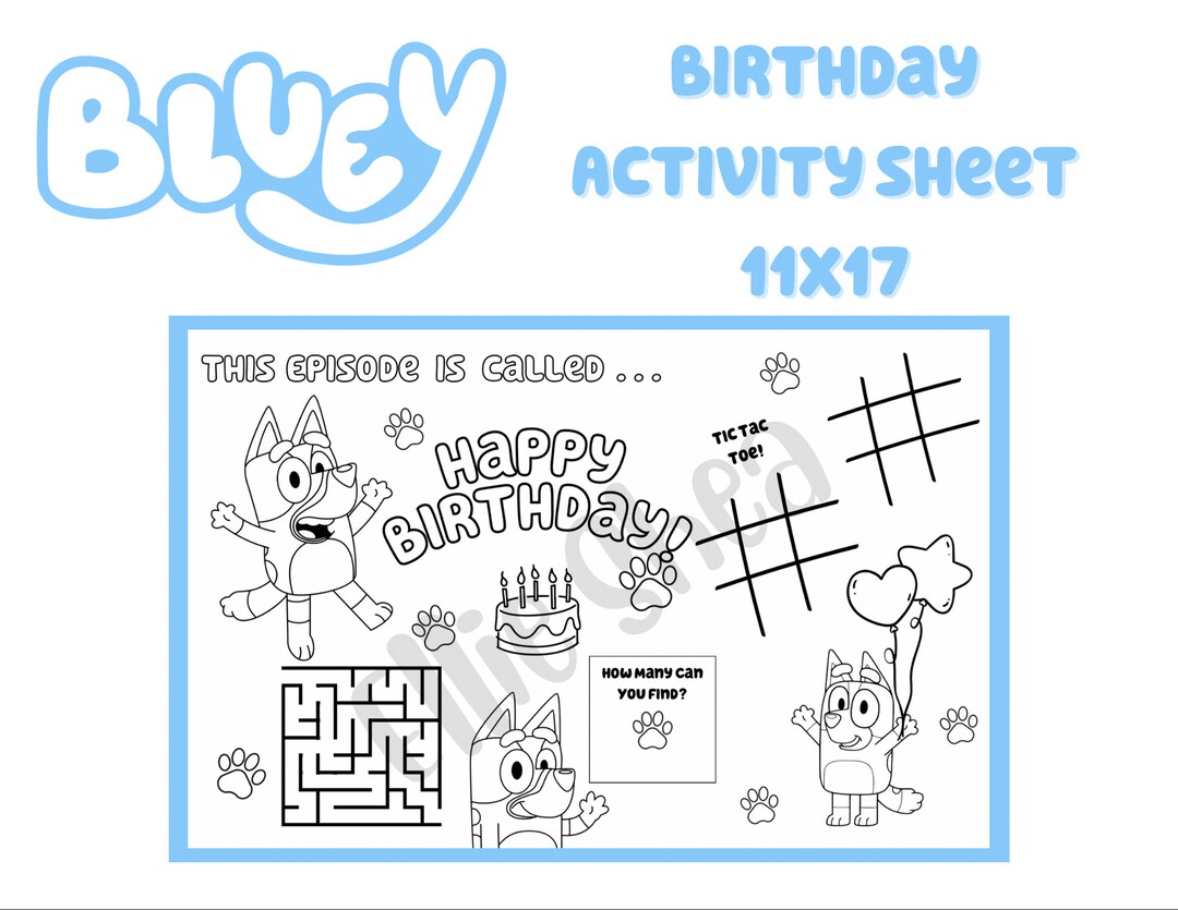 Bluey Birthday Coloring Sheet 11x17 - Etsy