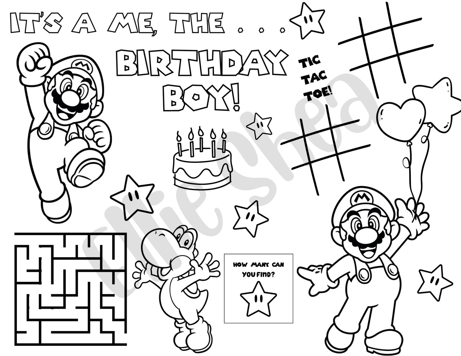 Super Mario Birthday Boy Coloring Sheet - Etsy