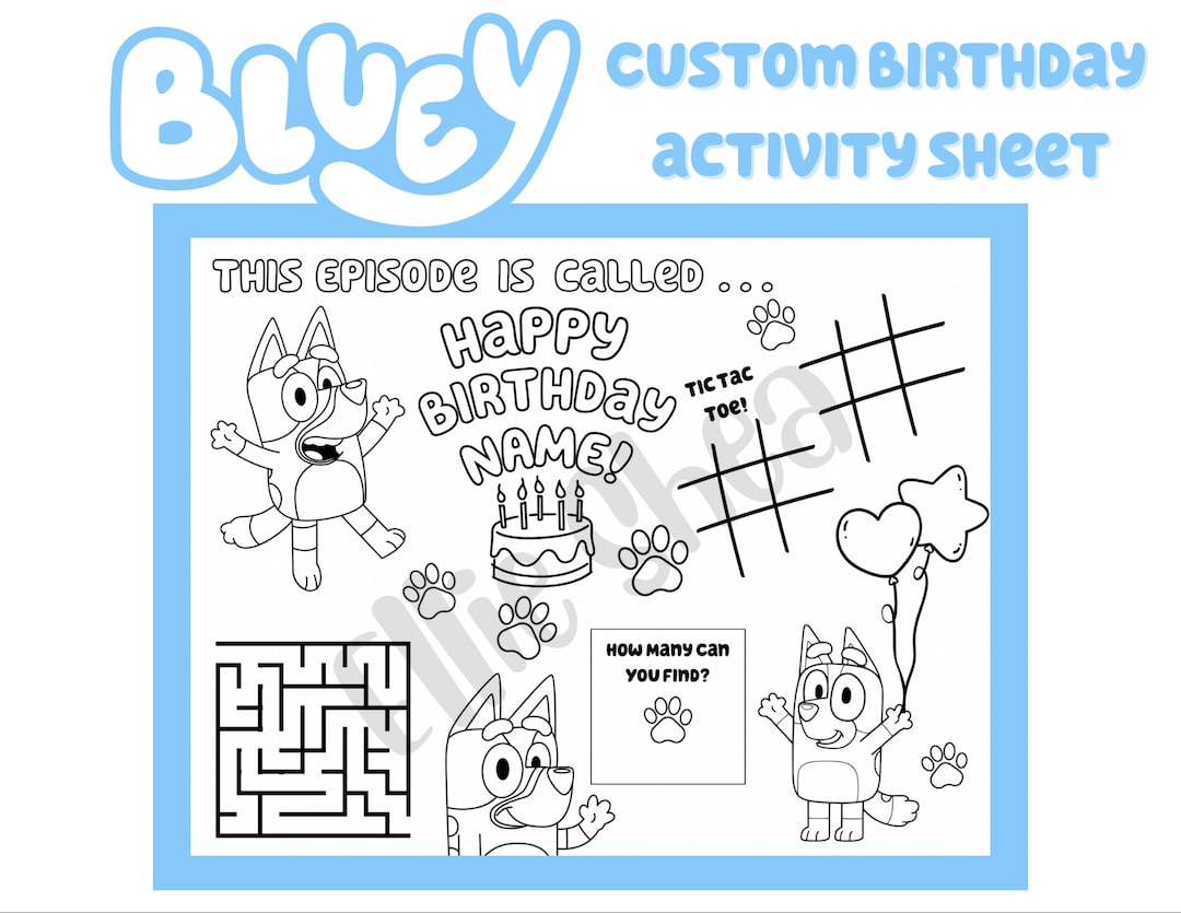 Custom Bluey Birthday Coloring Sheet - Etsy