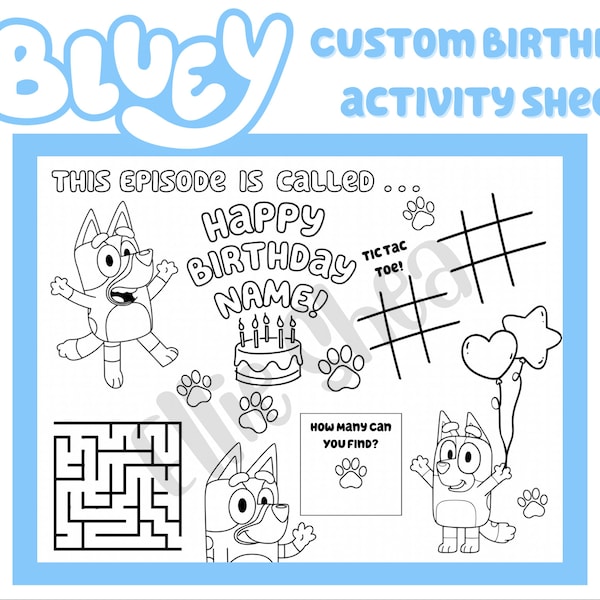 Custom Bluey Birthday Coloring Sheet