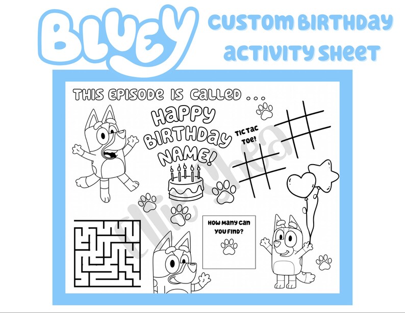 Custom Bluey Birthday Coloring Sheet - Etsy