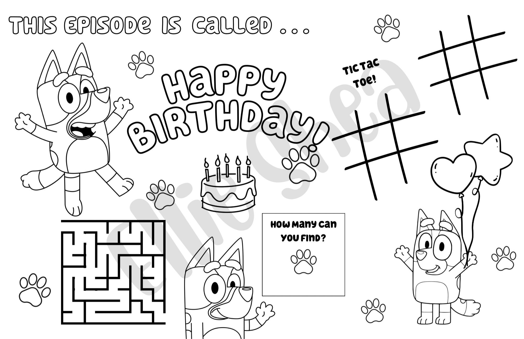 Bluey Birthday Coloring Sheet 11x17 - Il Fullxfull.5912758921 A3uj 