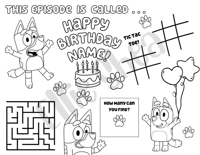 Custom Bluey Birthday Coloring Sheet - Etsy
