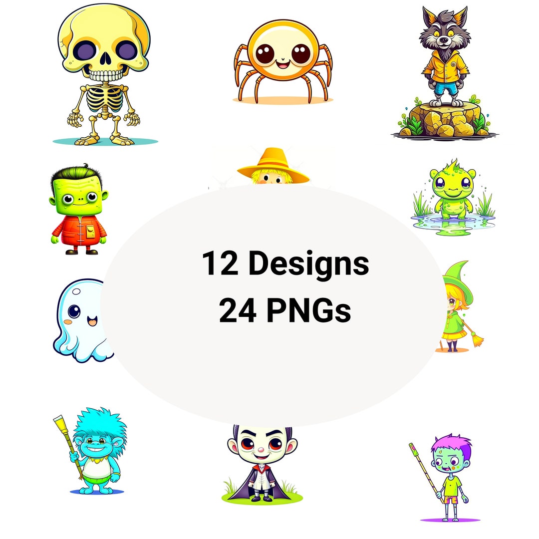Cute Halloween Kid Friendly Clipart Bundle PNG Part 1 Kawaii Style