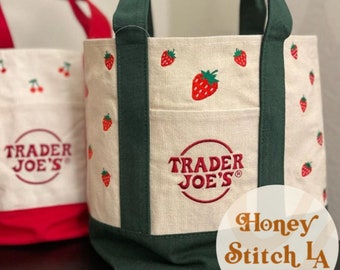 TJ's Mini Canvas Tote Bag with Strawberry Embroidery