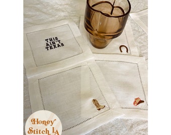 Cowboy Carter Western Inspired Embroidered Linen Cocktail Napkins (set of 4) | Housewarming | Wedding Gift | Custom