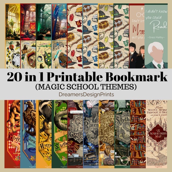 20 in 1 Printable Bookmark Instant Download for Art and Journaling of Magic School for Wizard and Muggle