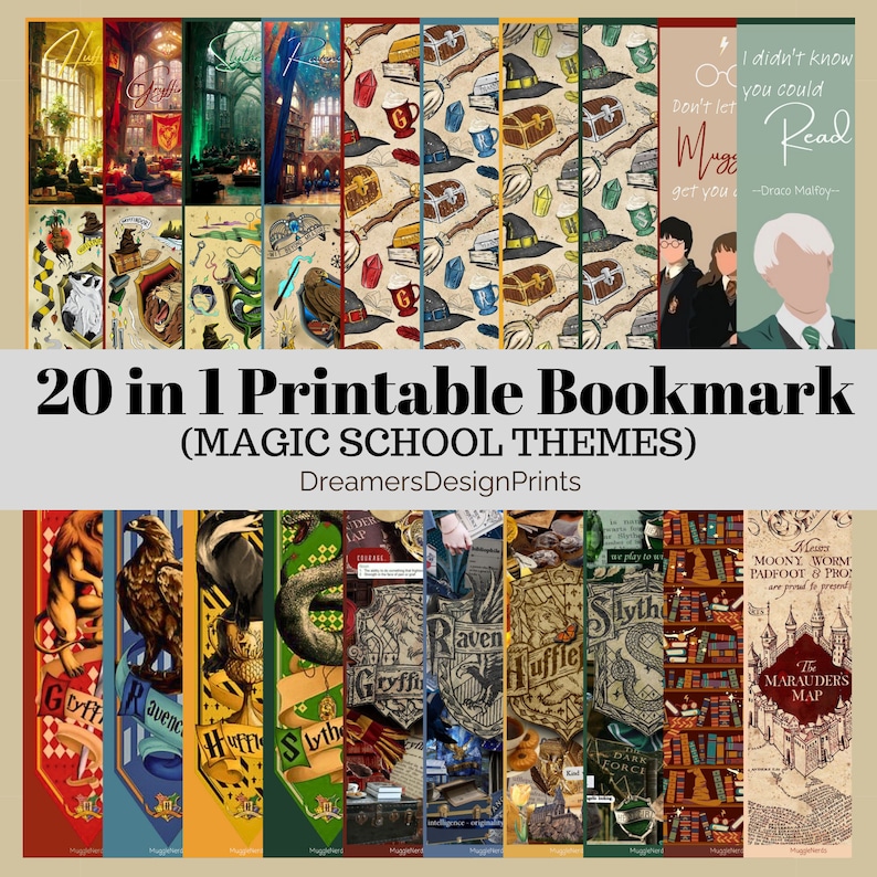 20 in 1 Printable Bookmark Instant Download for Art and Journaling of Magic School for Wizard and Muggle zdjęcie 1
