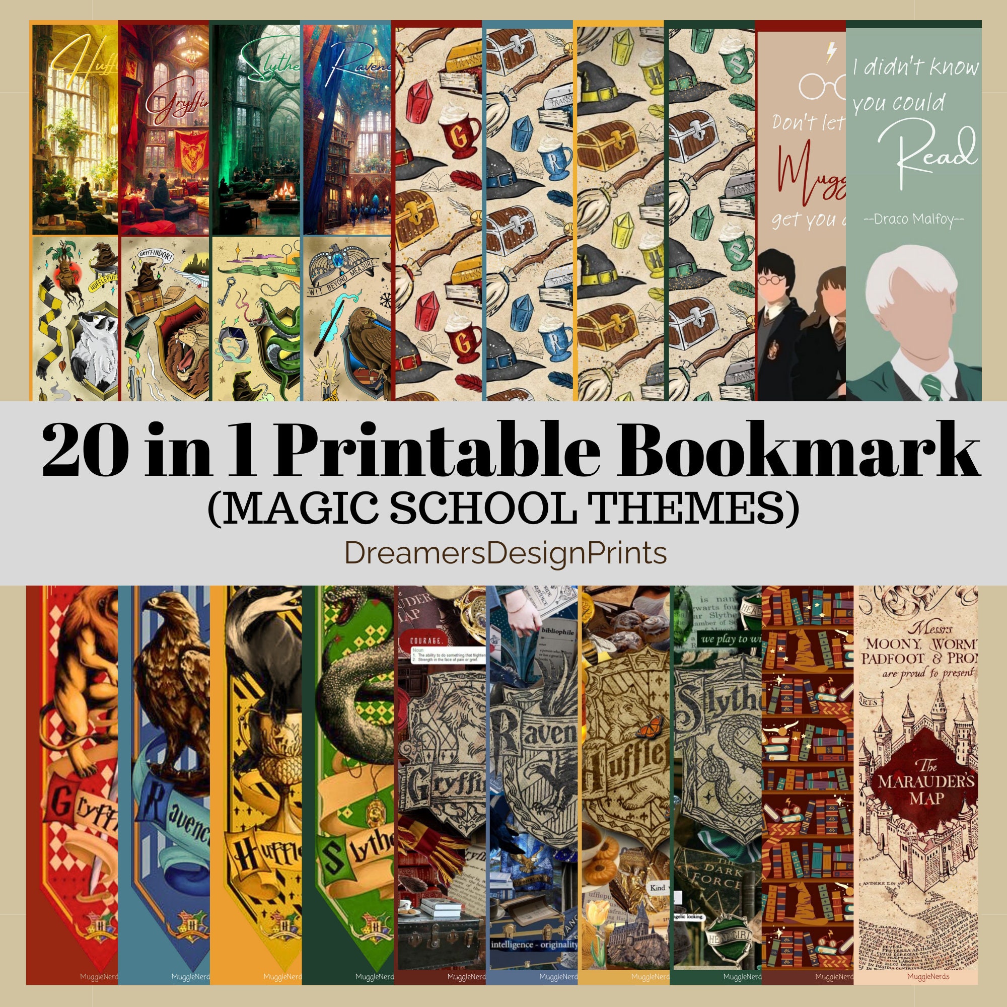20 in 1 Printable Bookmark Instant Download for Art and Journaling of Magic School for Wizard ...