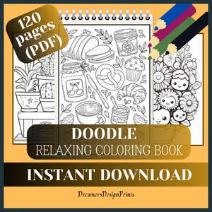 120 Seiten ausdruckbare DOODLE Malbücher Sammlung für Kunst & Therapie