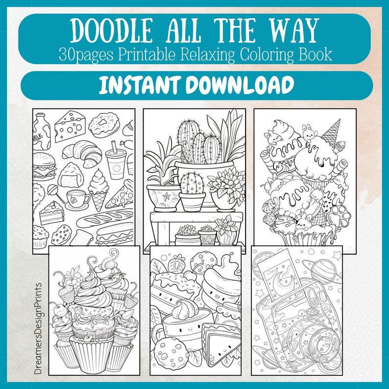 120 Pages Printable DOODLE Coloring Book Collection for Art & Therapy ...
