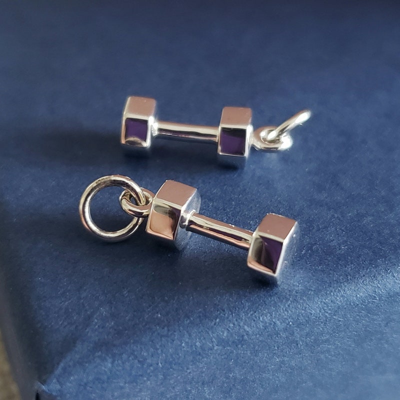 Silver or Gold 3D Dumbbell Charm main image 1