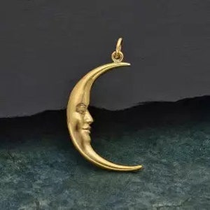 bronze large smiling moon pendant, sterling silver available, celestial jewelry supply