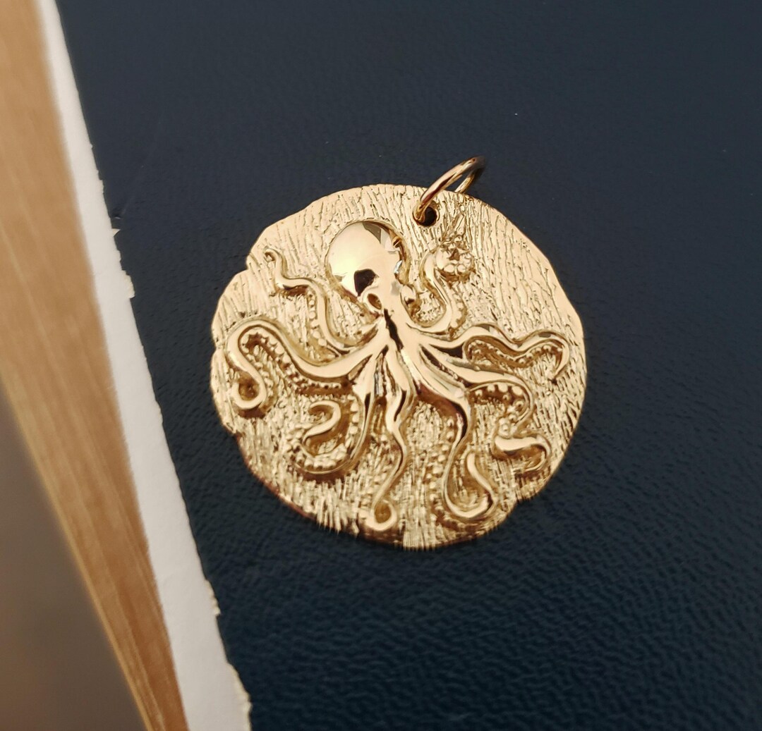Golden Bronze Octopus Coin Pendant Ocean Charm, Sea Creature - Etsy