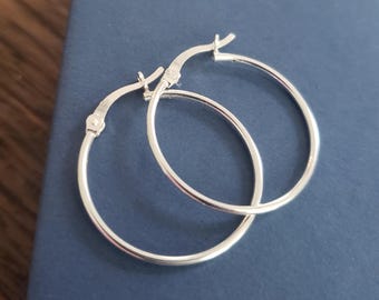 Everyday Small to large sterling silver circle hoop earrings simple hoops great for adding gemstone dangle click closure lightweight