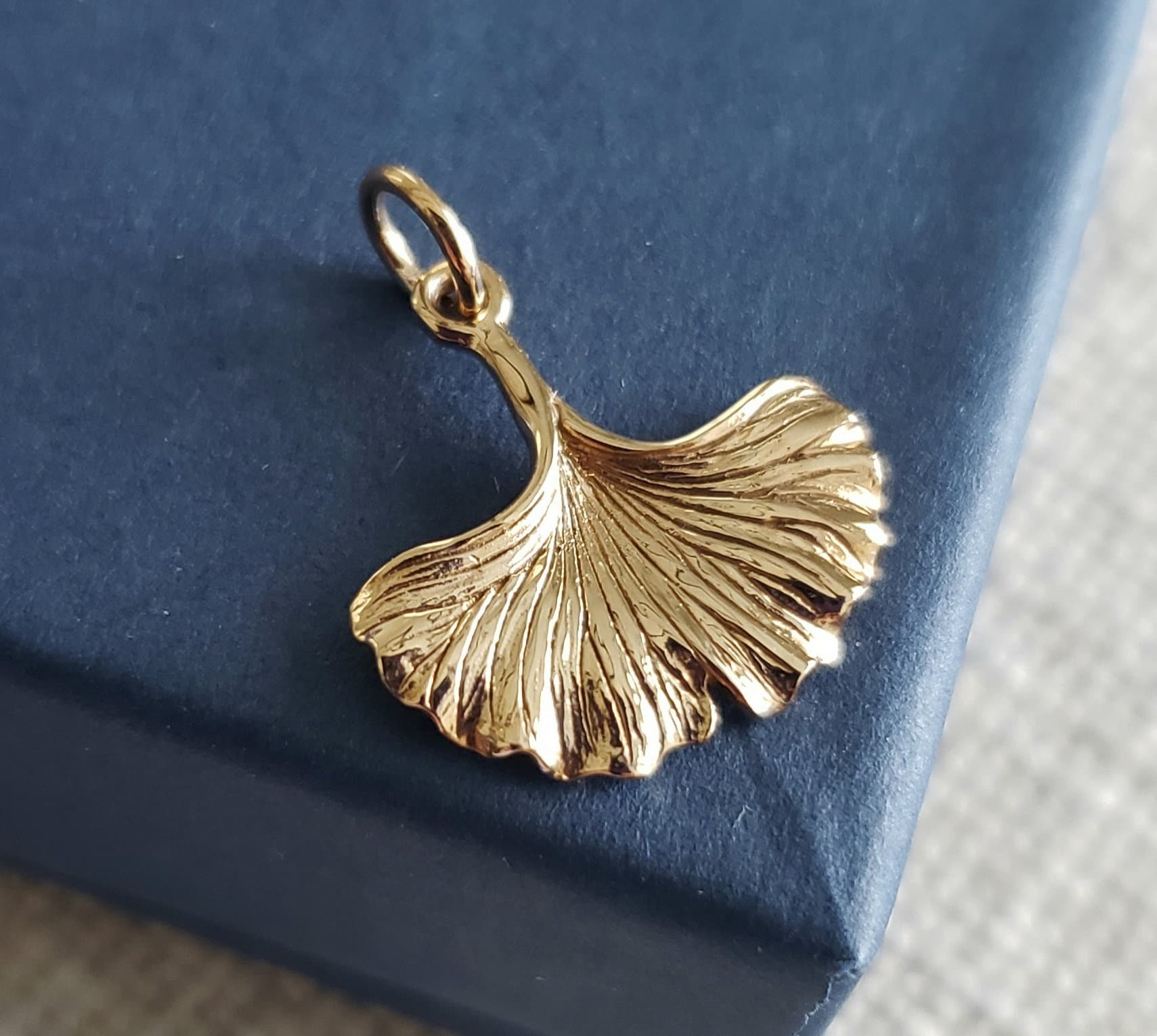 Golden bronze ginkgo leaf charm, Gingko biloba heart shaped tree leaf, autumn nature jewelry