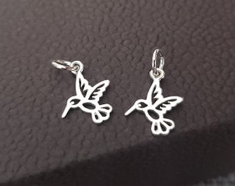 Dije de colibrí pequeño de plata de ley. Colgante de colibrí de la colección botánica, joyería botánica, dije de pájaro.