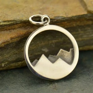 Sterling Silver Mountain Range Pendant nature travel inspired charm jewelry supply, mountain hiking adventurer necklace