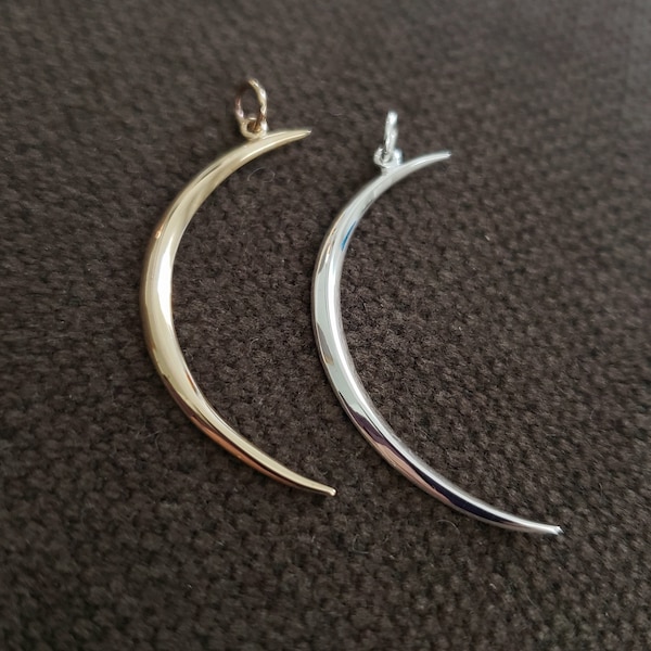 Sterling Silver Skinny Ridged Moon Pendant, celestial jewelry supply