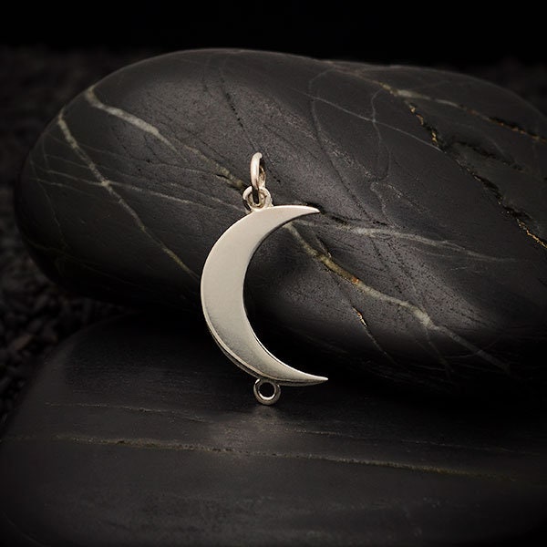 sterling silver vertical crescent moon link, celestial jewelry supply add gemstone