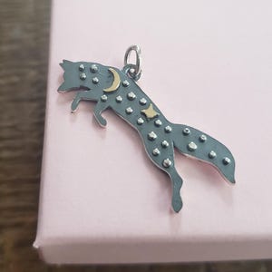 Sterling Silver fox charm moon and star, animal pendant spirit animal
