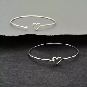Sterling Silver Heart Hook and Eye Bracelet, bronze bangle, love sweetheart jewelry supply, diy