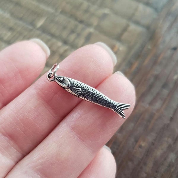 Charm necklace supply Small sterling silver sardine charm fish italian food pendant foodie chef gift lover quirky pendant epicurean