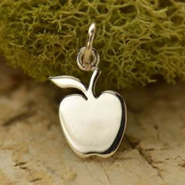 sterling silver small apple charm, fruit pendant, teachers appreciation gift, back to school