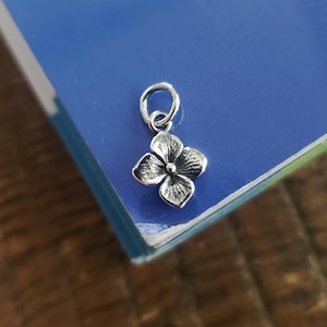 sterling silver single hydrangea charm necklace supply, flower blossom petite tiny floral
