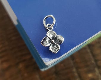 sterling silver hortensie charm kette, blume blüte zierlich, blumig