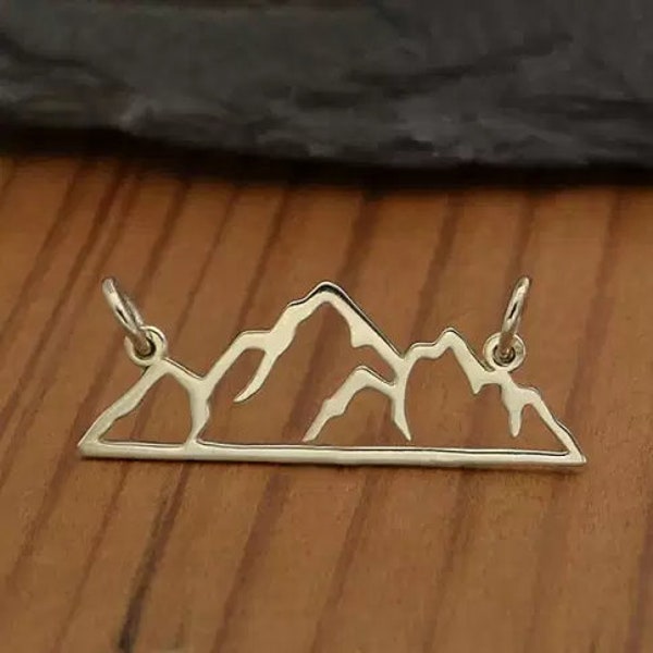 Sterling silver mountain pendant festoon, nature lover charm, jewelry supply, hiking camping