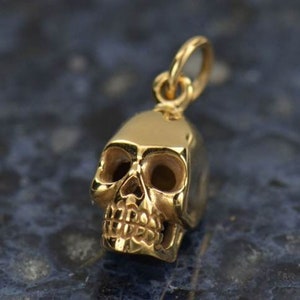 Medium skull charm 3d skull pendant, natural bronze or sterling silver